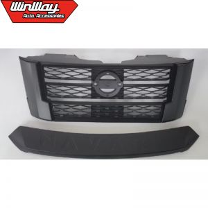 MATT BLACK FRONT GRILL WITH UPPER LID FOR NISSAN NAVARA NP300 2021 ONWARDS